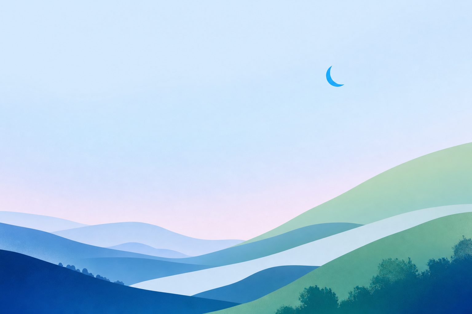 A calm evening sky fading from pale blue to soft dusk over gentle hills